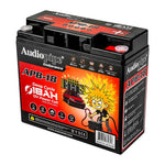 12V 18Ah deep cycle battery with side panel graphics and red control icon row