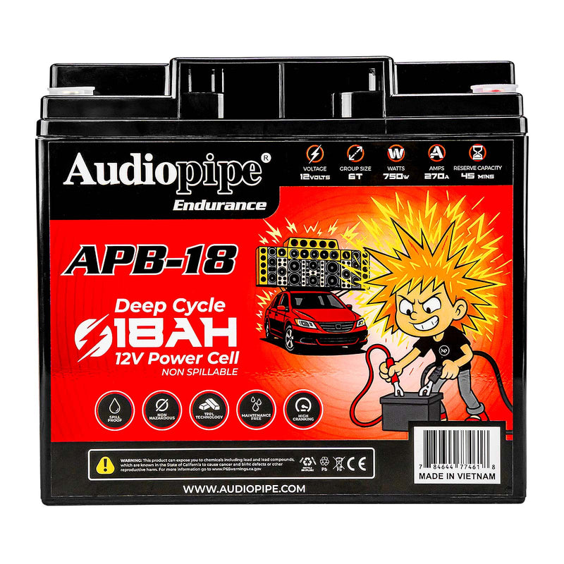 12V 18Ah deep cycle power cell battery with front branding and charging icons
