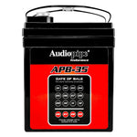 Audiopipe APB-35 12V battery rear panel with date-of-sale label