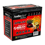 Deep-cycle 12V power cell battery angled view with main label and graphics