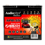 Deep-cycle 12V power cell battery, APB-55 front label