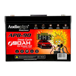 Audiopipe APB-90 deep cycle 12V 90Ah power cell battery, front label view