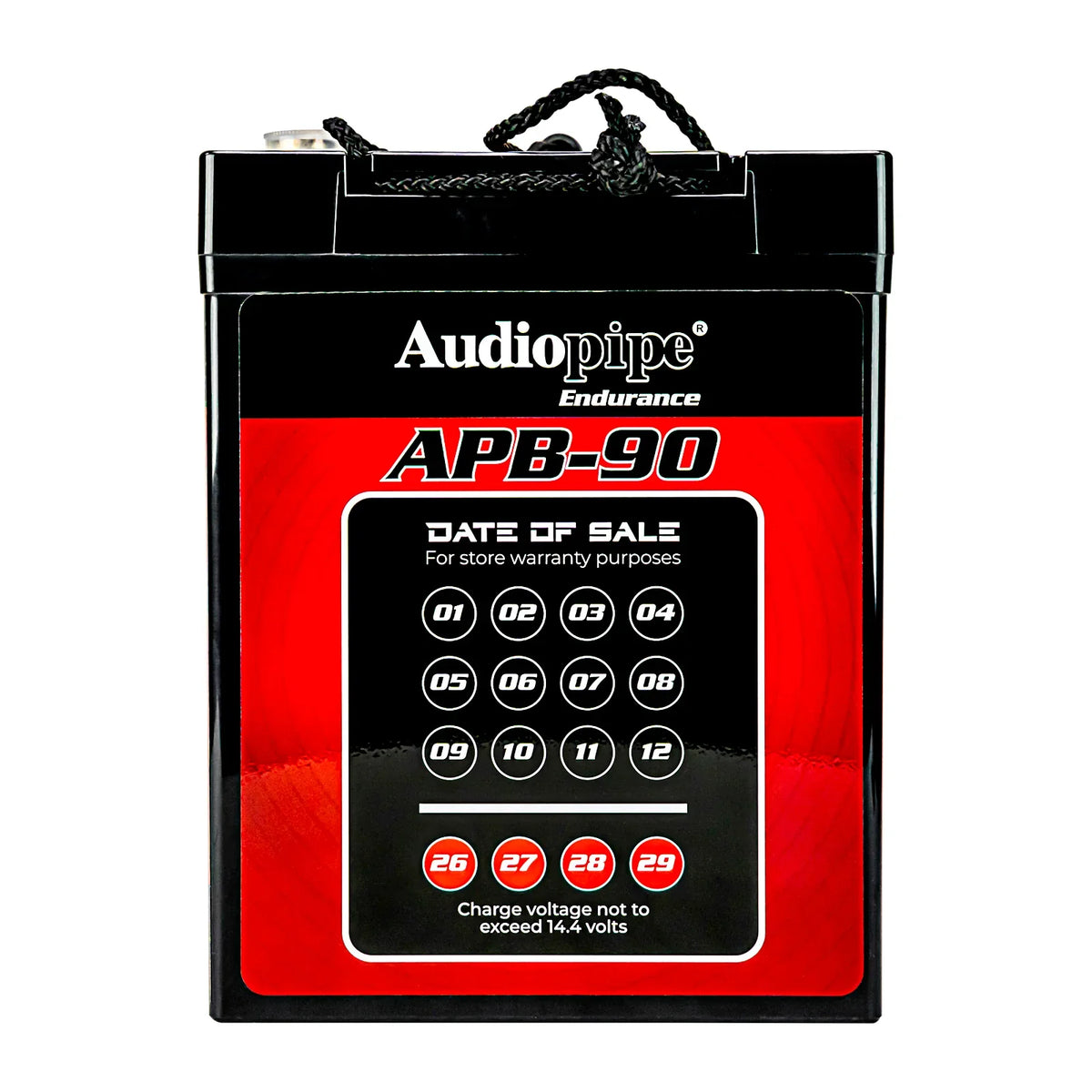 Audiopipe APB-90 deep cycle 12V 90Ah power cell battery, top carrying handle