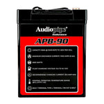 Audiopipe APB-90 deep cycle 12V 90Ah power cell battery, rear specs panel