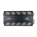 Audiopipe APCLE-1004 car amplifier side view with four round grille covers and vent slots