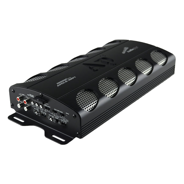 Audiopipe APCLE-1004 4-channel car amplifier with four speaker grilles and end mounting bracket
