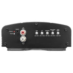 Audiopipe monoblock amplifier rear controls panel with input and adjustment knobs