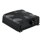 Audiopipe class D car amplifier angled view with control panel and speaker terminals