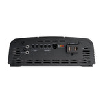 Audiopipe class D amplifier rear panel showing RCA inputs and speaker output ports