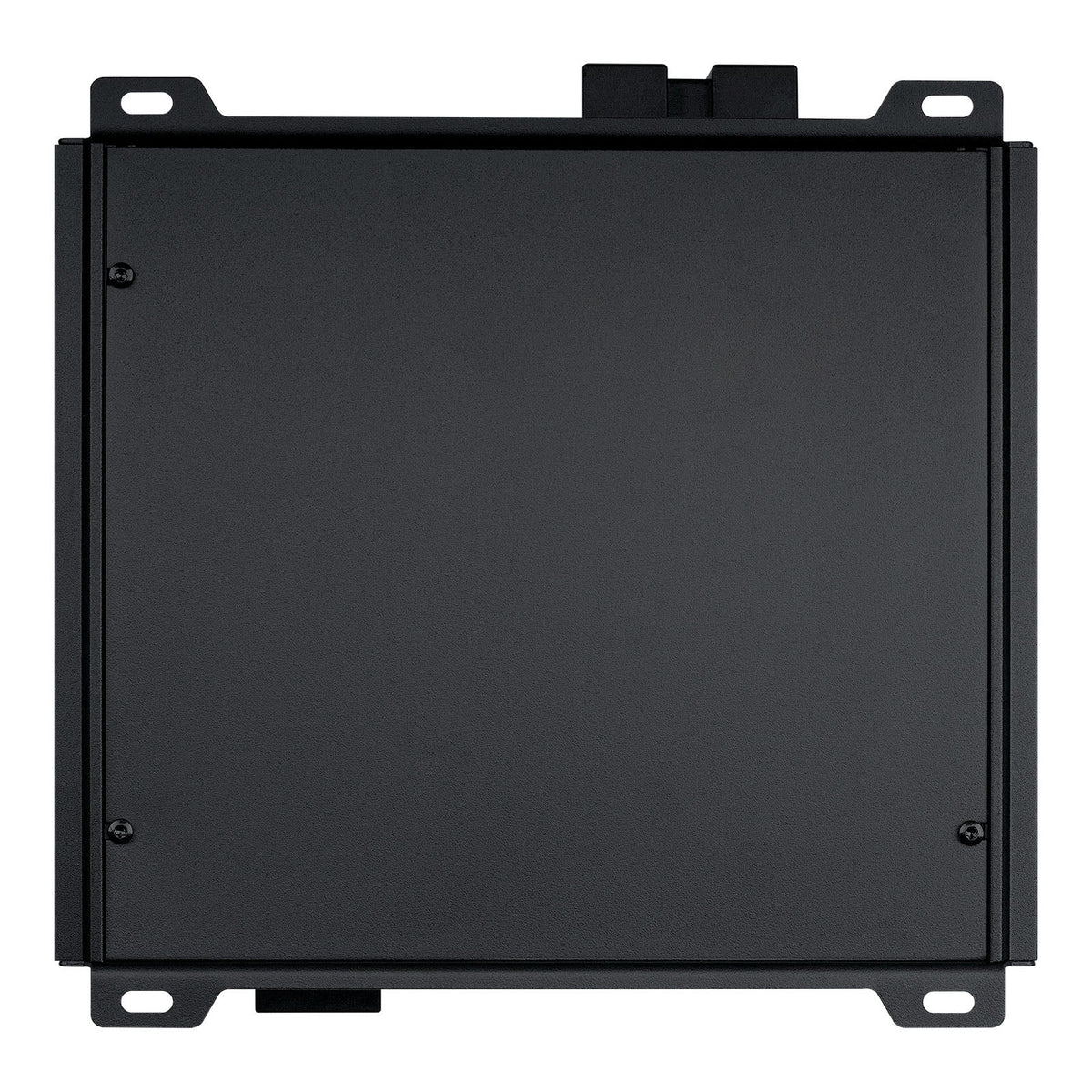 Black amplifier chassis cover with mounting ears for installing the monoblock case
