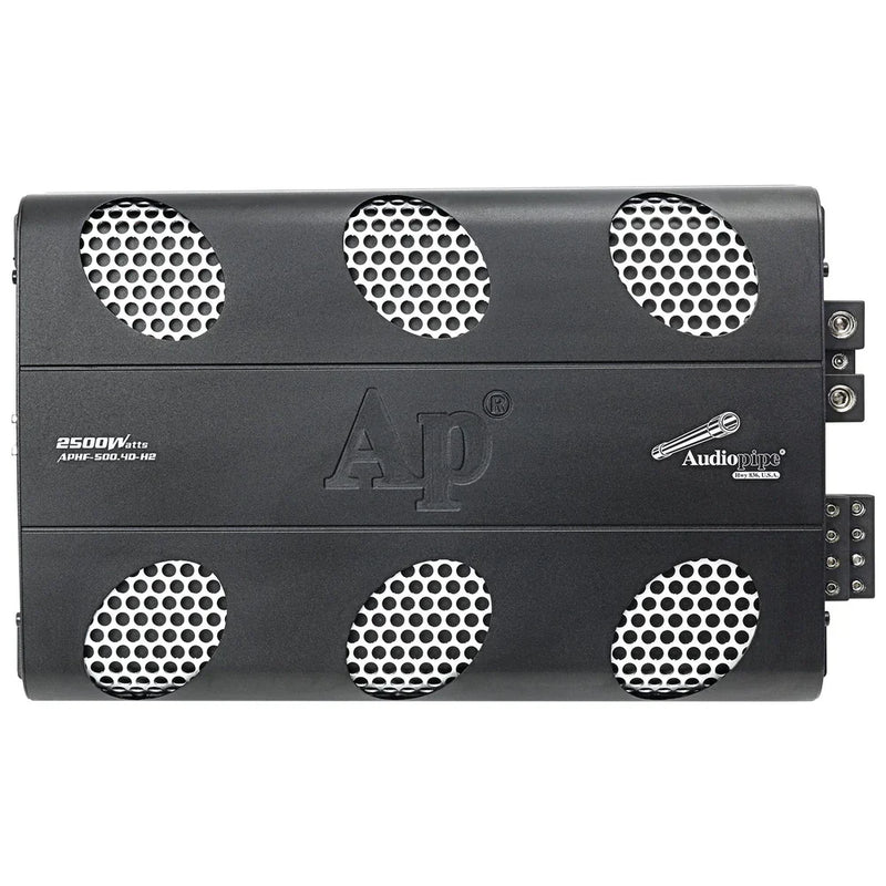 Audiopipe 4-channel full-range amplifier with speaker grille faceplate