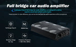 Audiopipe car audio amplifier promotional banner with product image and feature callouts
