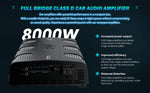 Black car monoblock amplifier, class D, front view