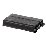 Black 4-channel Class A/B MOSFET amplifier with power/connection side ports and branding