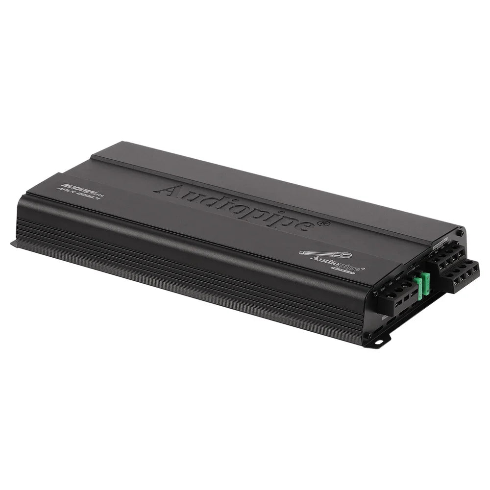 Audiopipe APLX-2200.4 car amplifier with front ports, black ribbed body