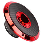 Red compression horn midrange speaker with black mesh and circular driver