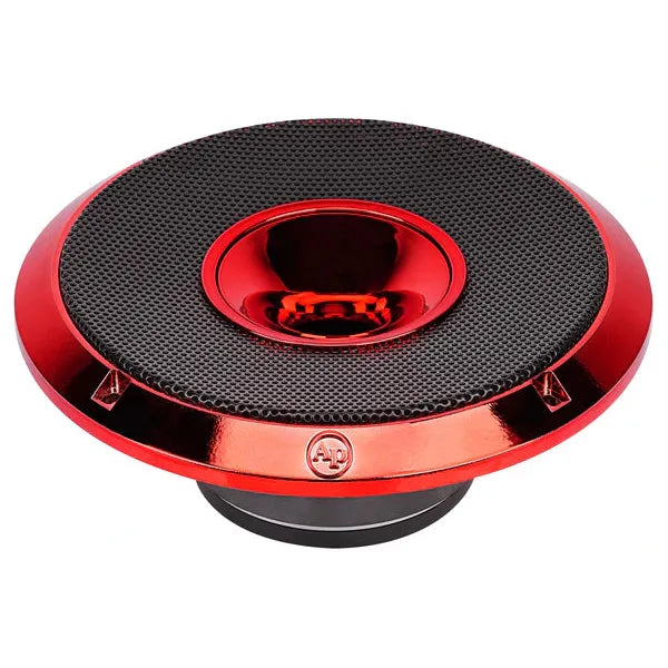 Red compression horn midrange speaker with black mesh grille and red driver