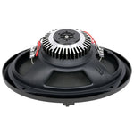 Black car speaker rear with circular heat-sink fins and mount points, front-facing