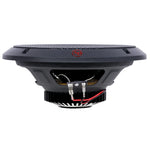Black 8-inch dynamic loudspeaker underside with exposed terminals and mounting hardware
