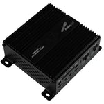 Audiopipe 4-channel micro amplifier, black metal with heatsink fins and mounting brackets