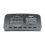 4-channel full range amplifier rear connectors with power, ground, and output terminals