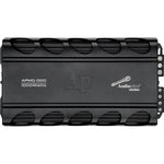 Black amplifier faceplate with vented grille, control logo, and text marking
