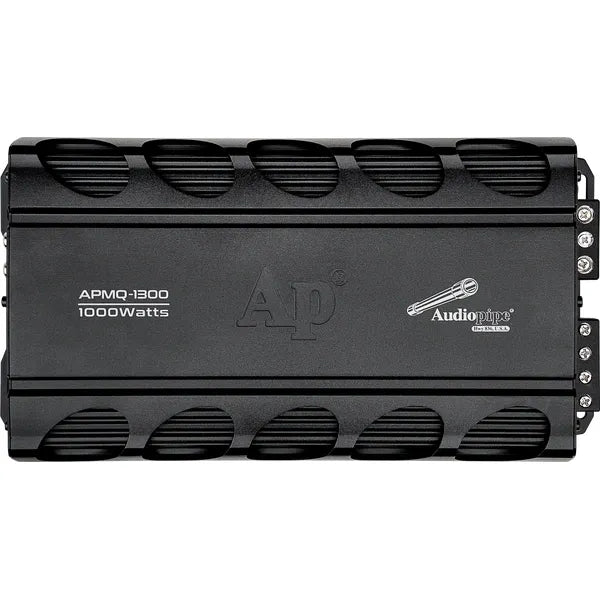Black amplifier faceplate with vented grille, control logo, and text marking
