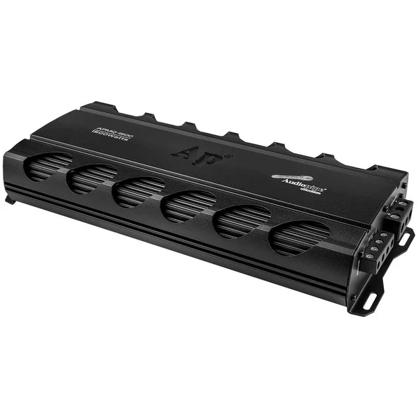 Audiopipe APMQ-1500 class D monoblock amplifier, black heatsink with side mounting brackets