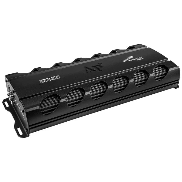 Audiopipe APMQ-1500 monoblock amplifier, black casing with ventilation slots and mounting holes