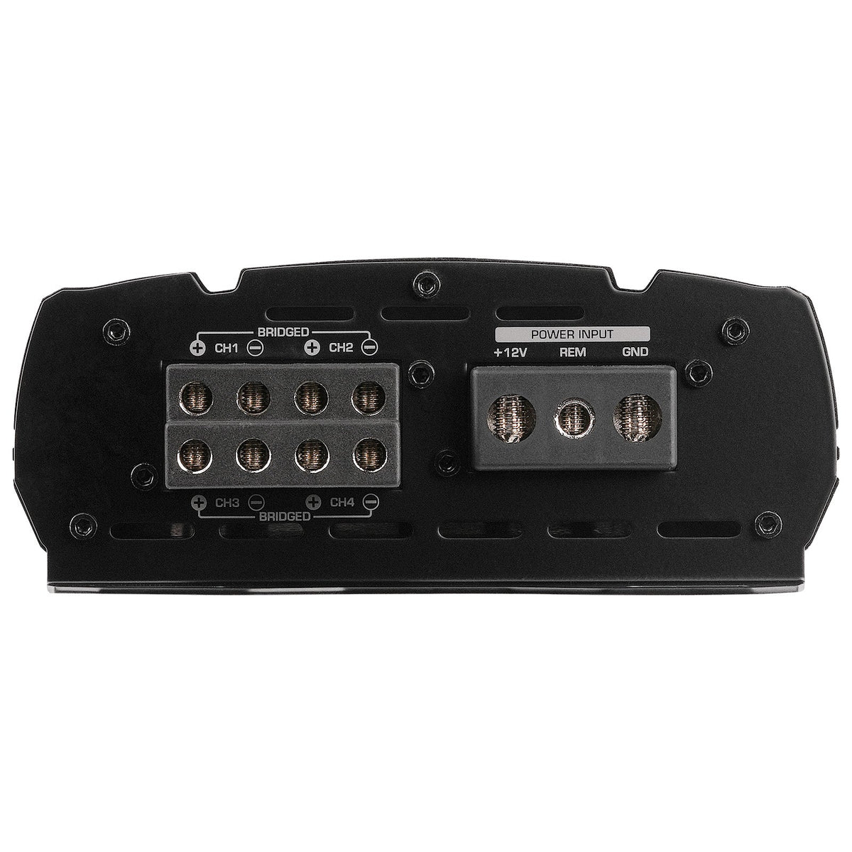 Audiopipe car amplifier rear input terminals with power and speaker connection blocks