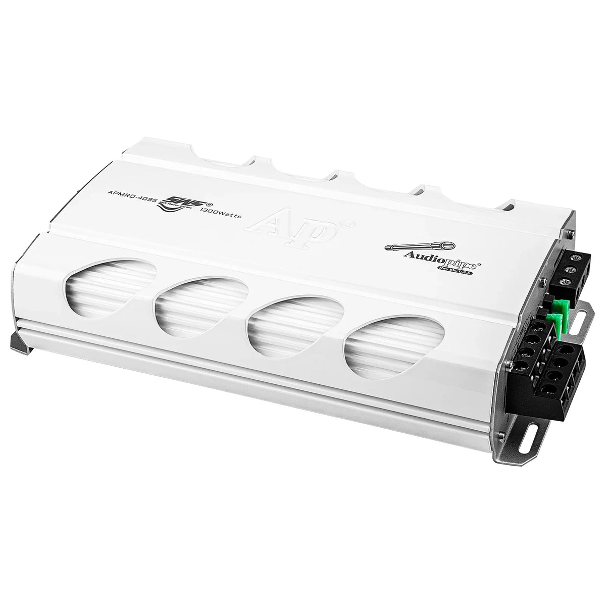 Audiopipe APMRQ-4095 mini design 4-channel marine amplifier, white case, side terminal panel