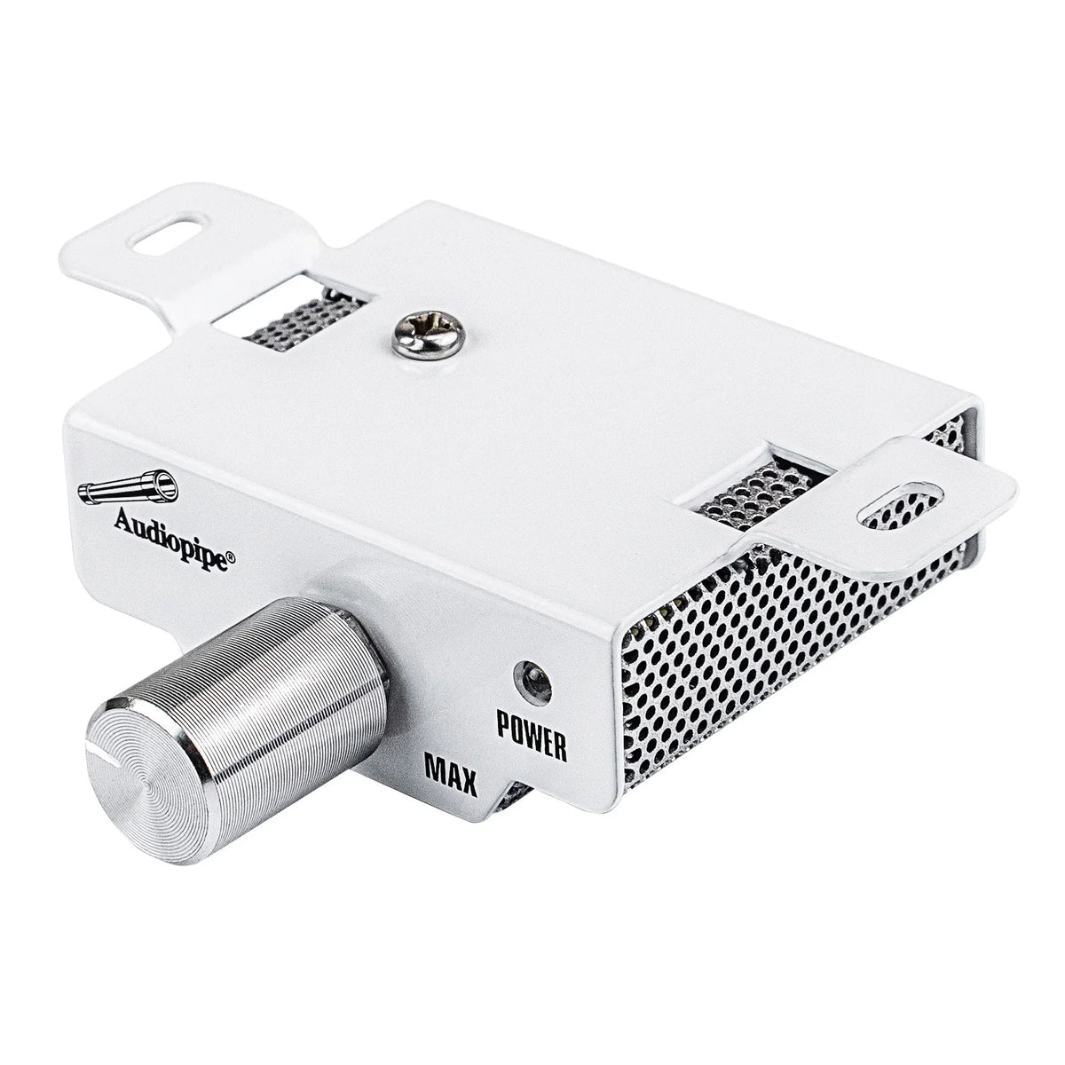 Audiopipe APMRQ-4095 mini design marine amplifier with power and MAX knob, silver grill