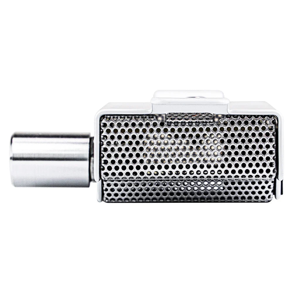 Audiopipe APMRQ-4095 mini design marine amplifier end view with vented metal mesh
