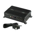 Black bass amplifier with inputs and mounting bracket plus remote wire