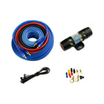 Car wiring kit with blue/red power cable, fuse holder, and ring terminals