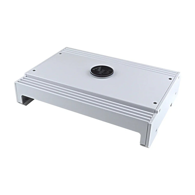 Silver marine 4-channel class D amplifier with top cooling fan and side mounting feet