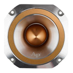 Gold horn super tweeter with front faceplate, screw holes, and logo badge