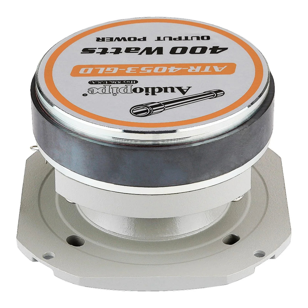 Gold super tweeter speaker with circular top housing and mounting flange