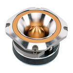 Gold super tweeter driver with shiny metallic horn and orange ring