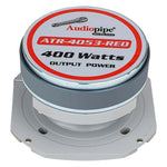 Audiopipe super tweeter top label with red and white text, 400 watts output power