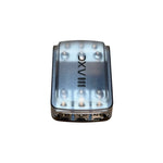 Metal fused distribution block top view with mounting screws and central open port
