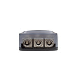 Metal fused distribution block with three silver connection ports on front face