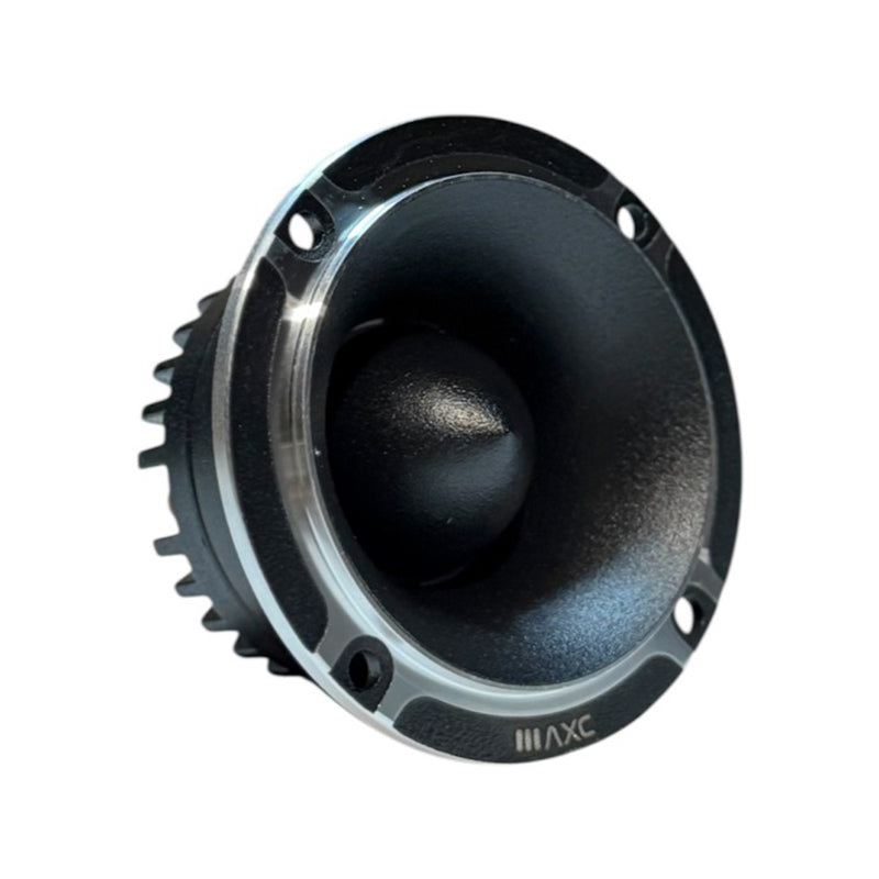 Black neodymium tweeter with silver rim and mounting holes