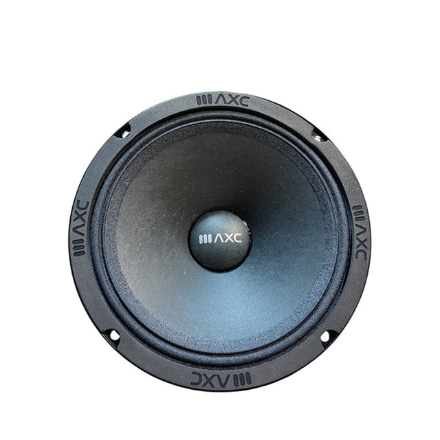 Black 8-inch midrange speaker driver with circular cone and AXC dust cap