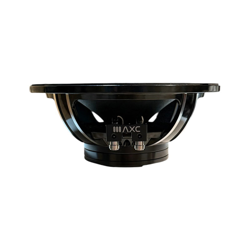 Black 8-inch midrange speaker basket with rear frame visible