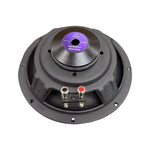 Car audio midrange speaker with mounting plate and binding terminals, rear view