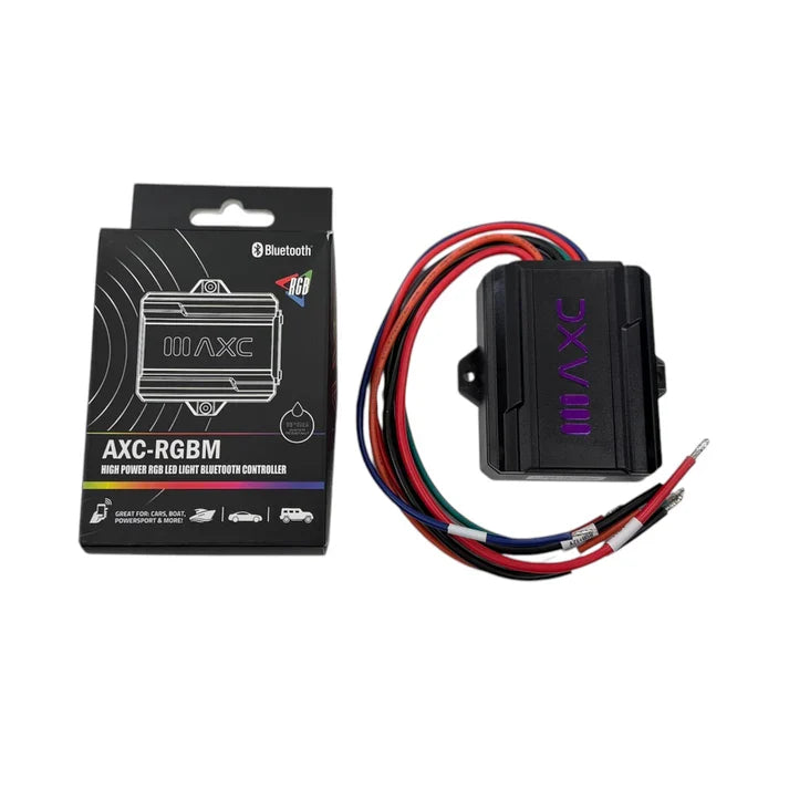 RGB LED Bluetooth controller module with wiring harness and retail package