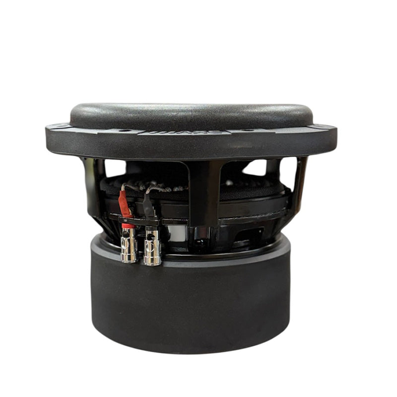8-inch subwoofer speaker with exposed terminals and black mounting basket