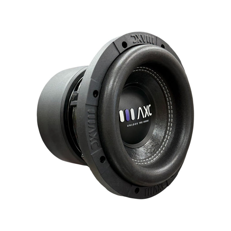8-inch subwoofer speaker showing side view of gray cone and black surround