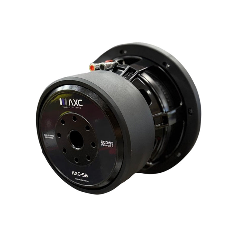8-inch subwoofer speaker with side housing, wiring terminals, and NXCS-8 label